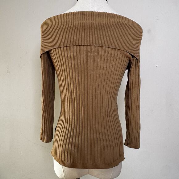 Vintage 90s Y2K Off The Shoulder Ribbed Chunky Knit Whimsigoth Top Indie Scene M - Picture 4 of 6